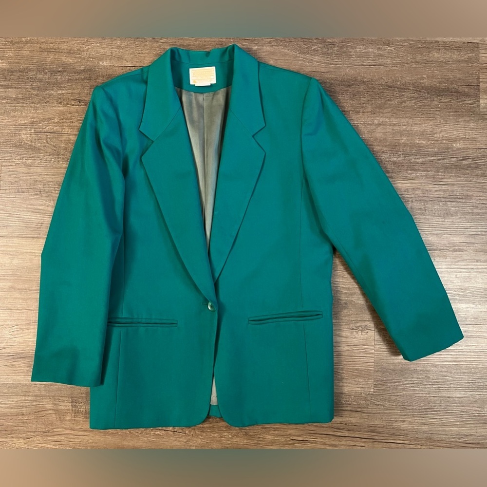 Pendleton Blazer Jacket Virgin Wool Solid Green 1 Button Women's 1970s Vtg F22‎